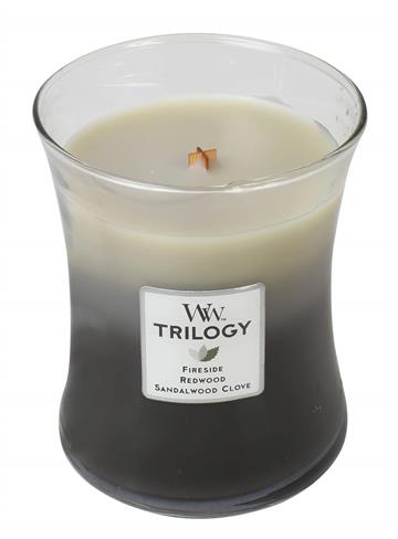 Svijeća WoodWick Trilogy Medium Warm Woods 5038581054384